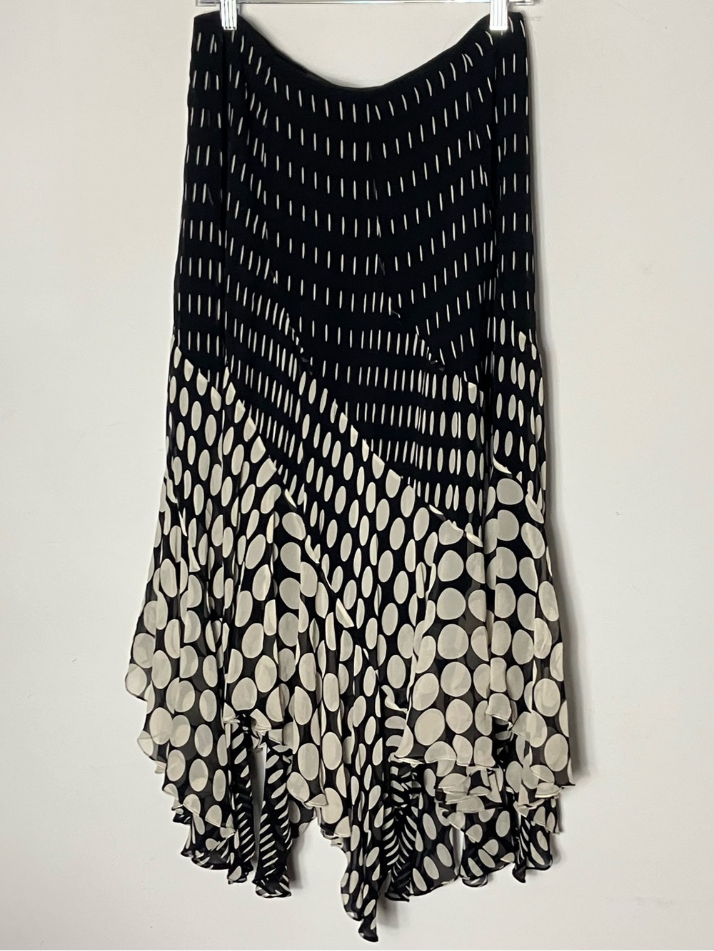 Vintage Y2K Dana Buchman polka dot layered silk skirt handkerchief hem size 8